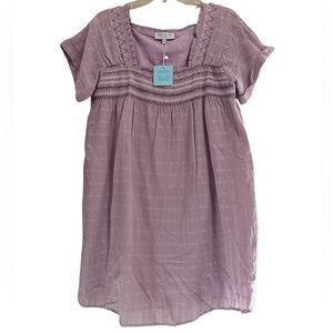 HAYDEN LOS ANGELES Lavender Embroidered Smocked Cotton Dress Fully Lined Sz M